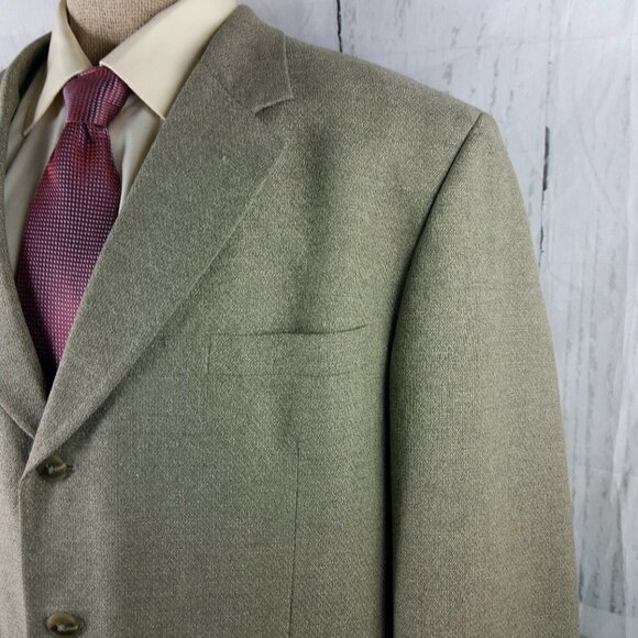 Trieste 48R 3 Button Olive Hopsack Suit Blazer Sport Coat - Picture 3 of 10